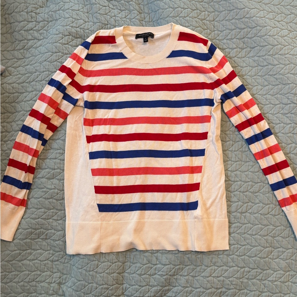Striped Silk Sweater with Red and Blue Accents - Lightweight